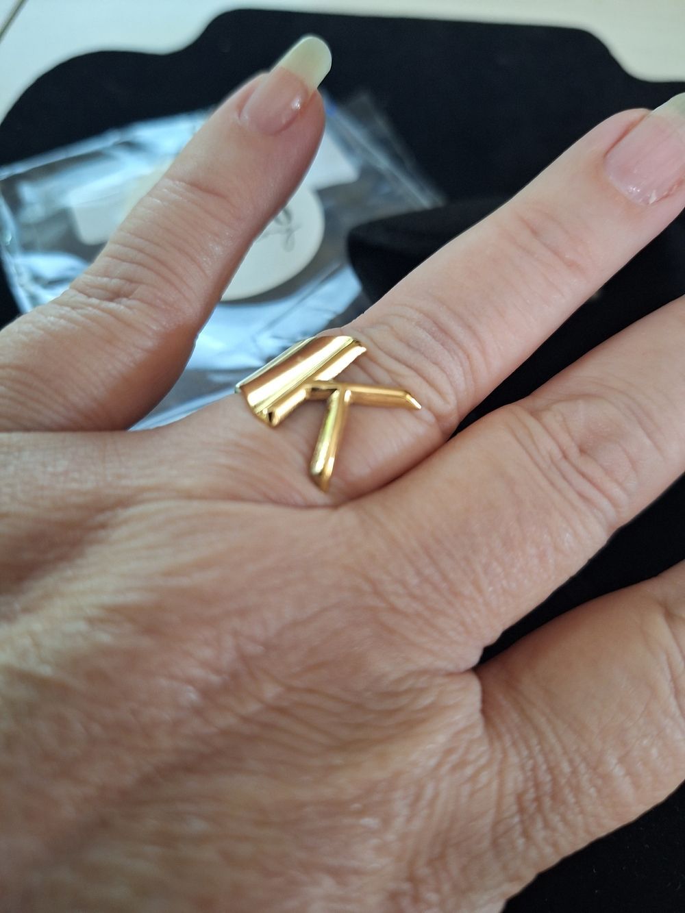 Plunder Gold Tone "K" Initial Open Cuff Adjustable Ring